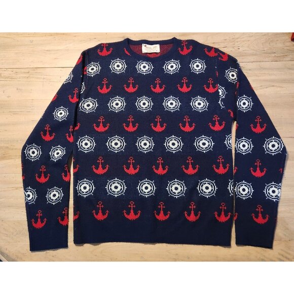 Vintage Royal Jeff Sweater Lord Jeff Blue‎ Nautical Acrylic Knit Mens Medium EUC - Picture 2 of 9